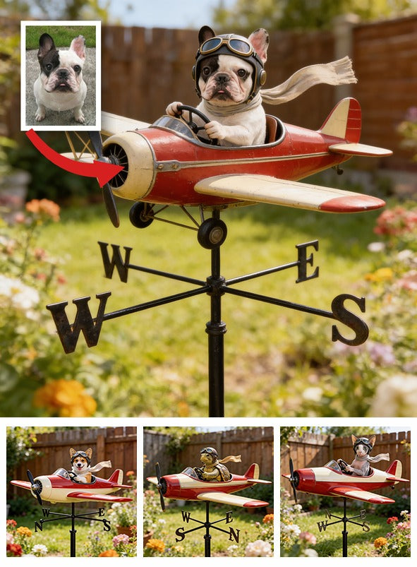Custom Photo English Bulldog Pilot Weather Vane Pet Lover Garden Decor