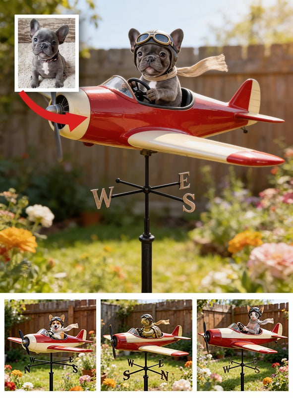 Personalisierbare Foto-Pilot Französische Bulldogge Wetterfahne, Geschenk für Gartenliebhaber
