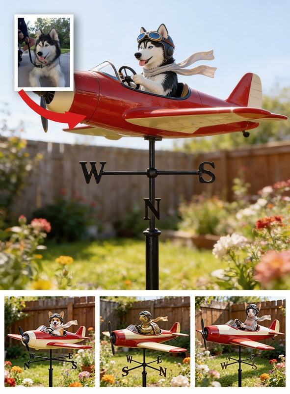 Custom Photo Siberian Husky Pilot Weather Vane, Garden Pet Lover Yard Decor