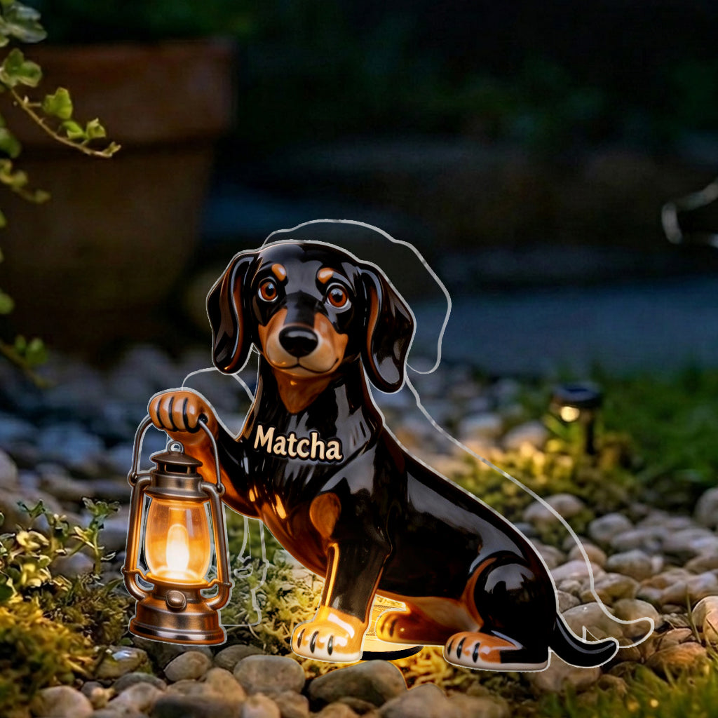 Personalized Sitting Tan Shiba Inu Solar Acrylic Light Garden Decor