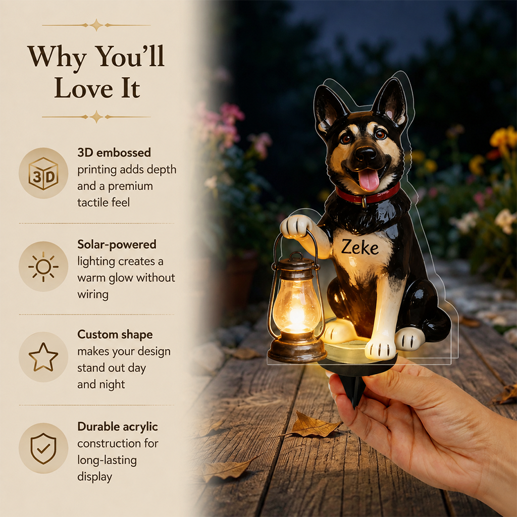 Personalized German Shepherd Solar Acrylic Light Garden Dog Lover Gift