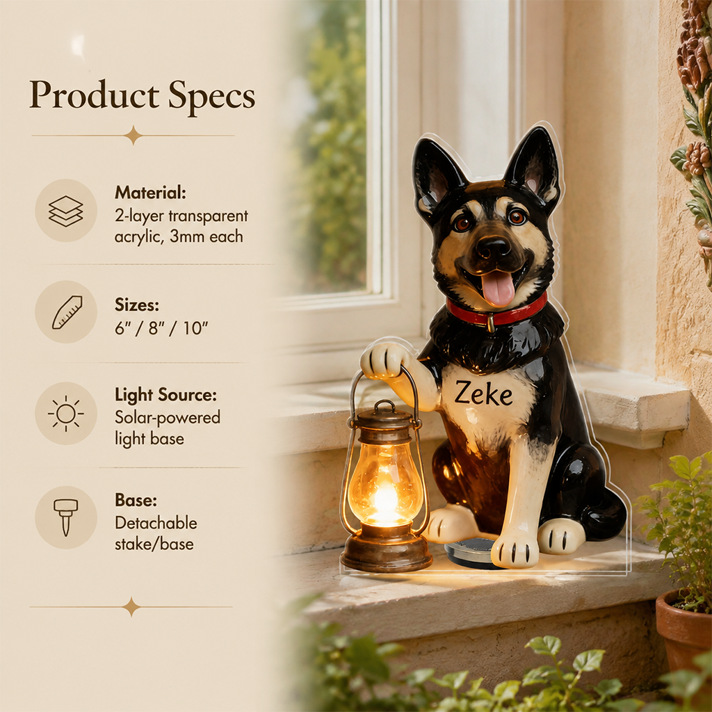 Personalized Black and White Border Collie Solar Acrylic Light Garden Decor