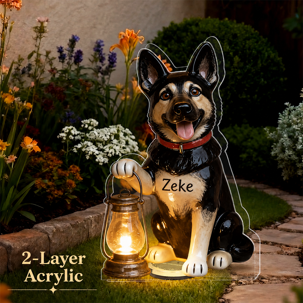 Personalized Fluffy White Bichon Frise Solar Acrylic Light Garden Decor
