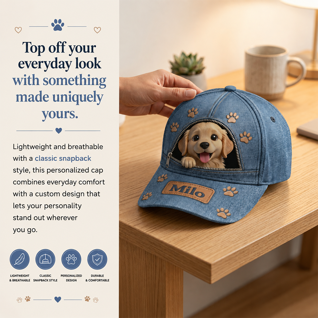 Custom Photo Golden Retriever Puppy Classic Cap Dog Lover Gift
