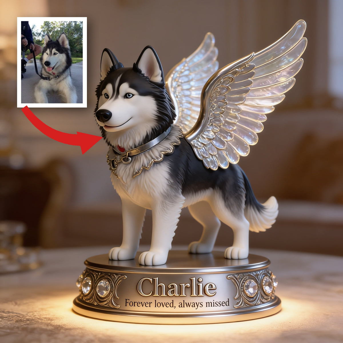Personalized Angel Siberian Husky Custom Shaped Acrylic Plaque Memorial Gift