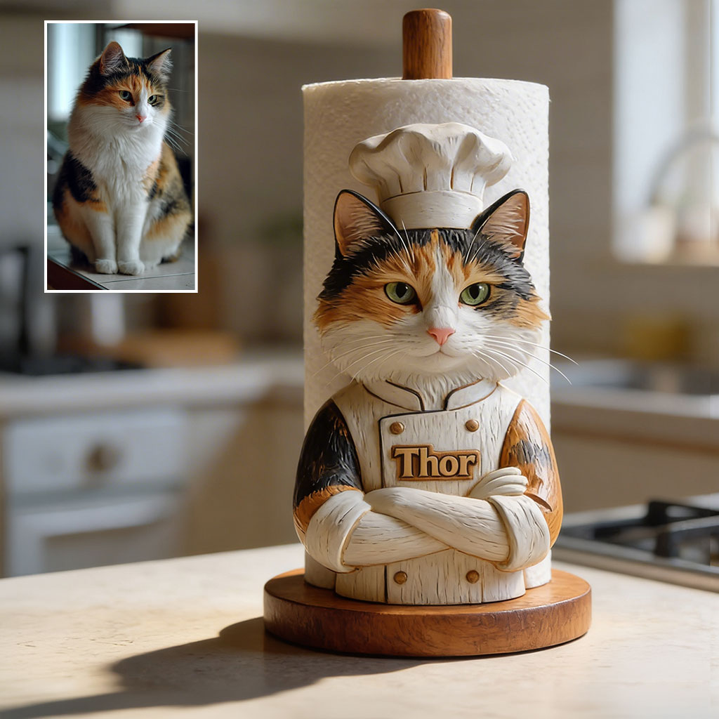 Personalized Chef Pug Paper Towel Stand Kitchen Decor Gift