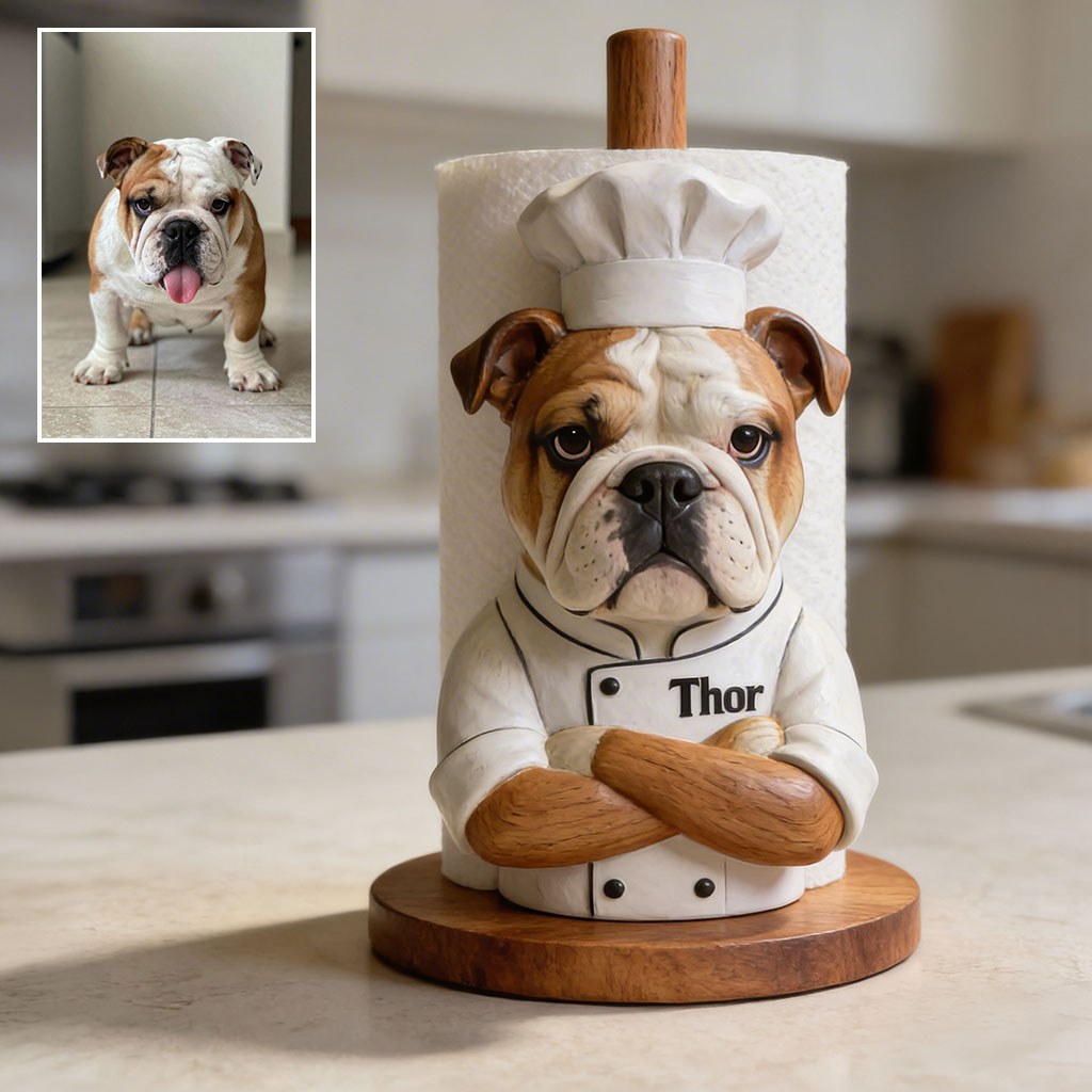 Personalized Welsh Corgi Chef Wooden Paper Towel Stand Kitchen Counter Decor Gift