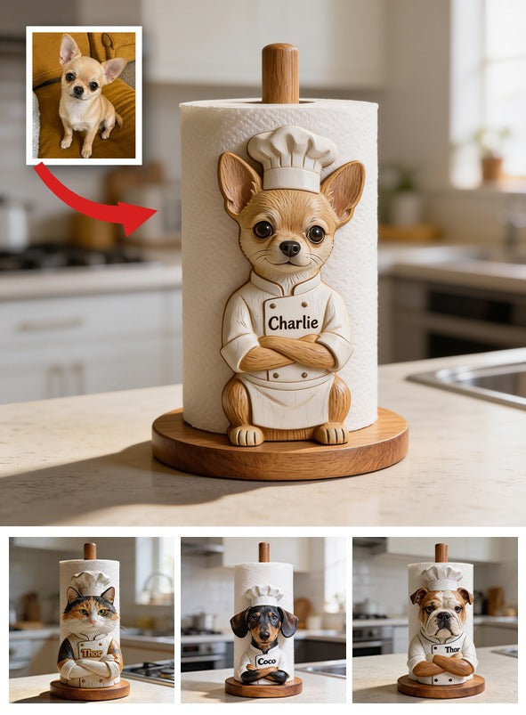 Personalisierter Chef Chihuahua Holz Küchenpapierhalter Geschenk