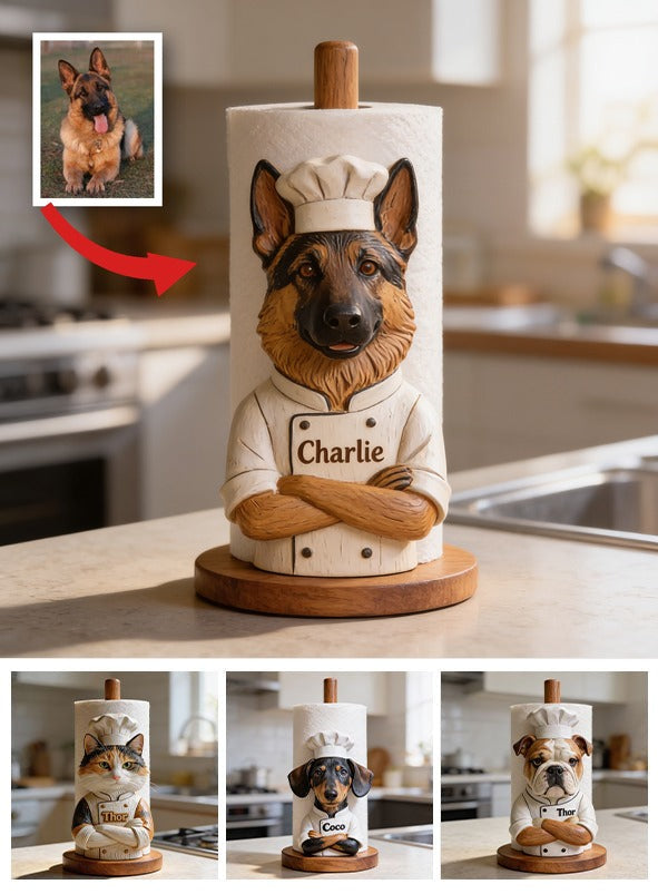 Personalized German Shepherd Chef Paper Towel Stand Kitchen Decor
