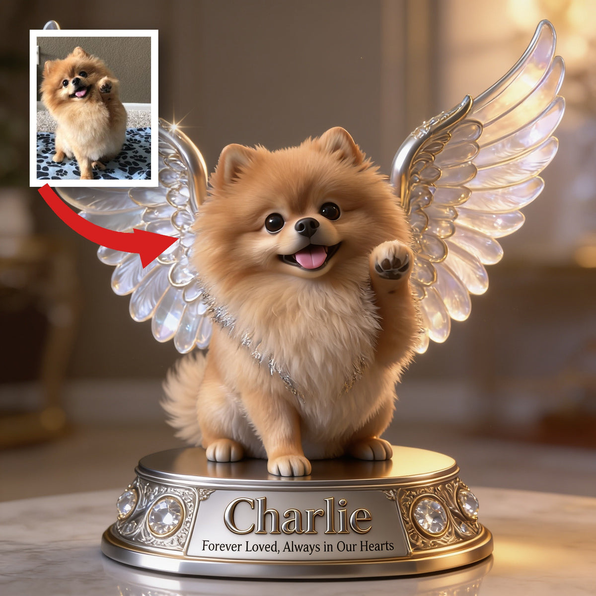 Personalized Fluffy Pomeranian Angel Custom Shaped Acrylic Plaque Pet Memorial Gift