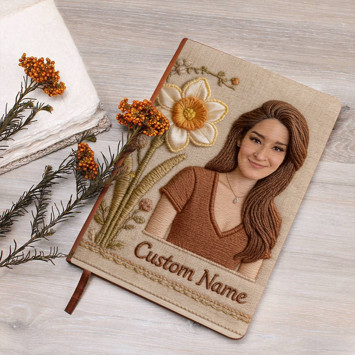 Personalized Birth Month Flower Black Woman Leather Journal Self Love Gift