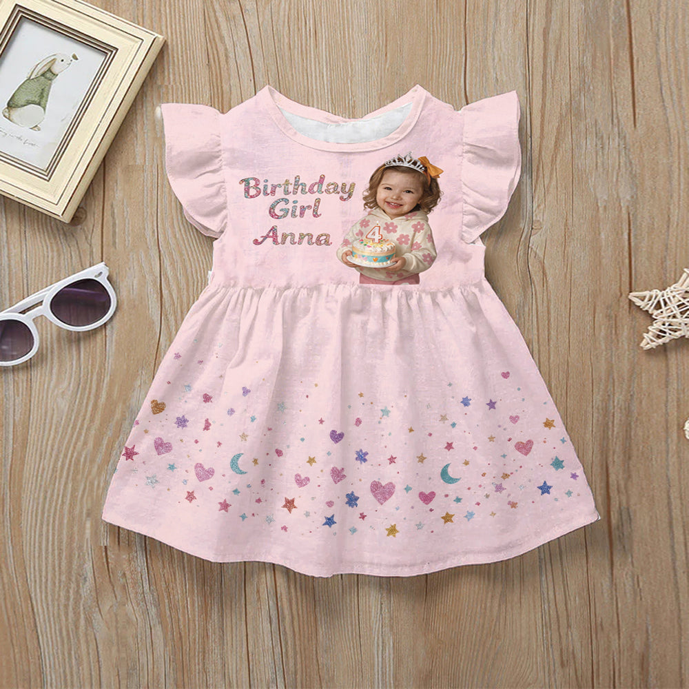 Personalized Birthday Little Girl Ruffle Sleeve Dress, Gift for Daughter Niece Granddaughter