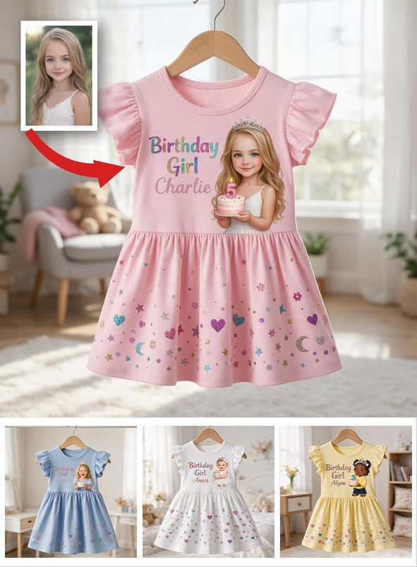 Personalized Birthday Little Girl Ruffle Sleeve Dress, Gift for Daughter Niece Granddaughter