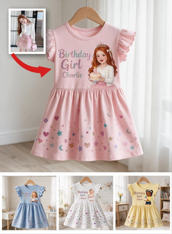 Personalized Birthday Little Latina Girl Ruffle Sleeve Dress, Custom Kid Gift