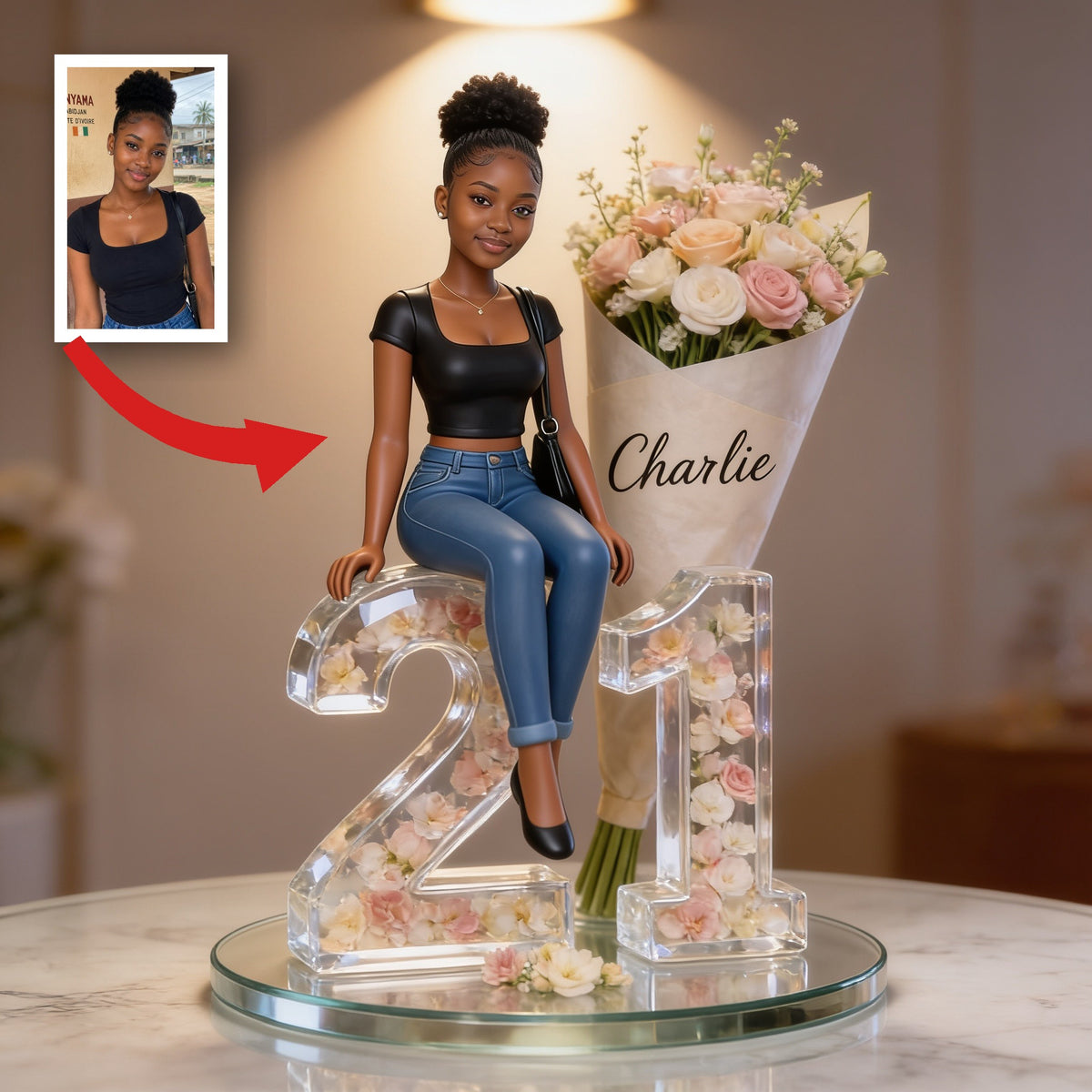 Personalized Birthday Black Woman 21st Custom Shaped Acrylic Plaque Gift For Her
