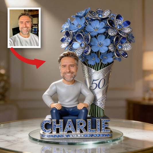 Custom Photo 50th Birthday Senior Man Shaped Acrylic Plaque, Gift for Dad Husband Grandpa