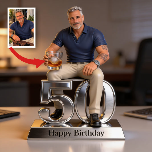 Personalized 50th Birthday Older Latina Man Custom Shaped Acrylic Plaque Gift for Dad Husband Grandpa