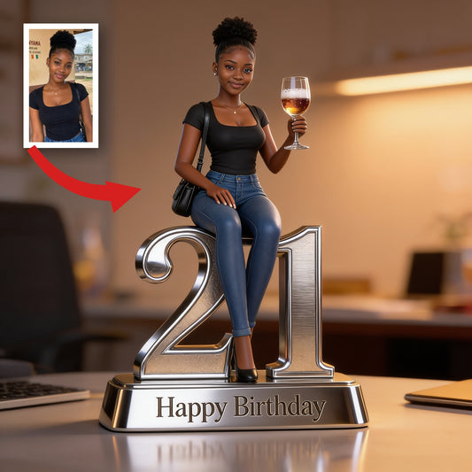 Custom Photo 21st Birthday Black Woman Custom Shaped Acrylic Plaque Gift