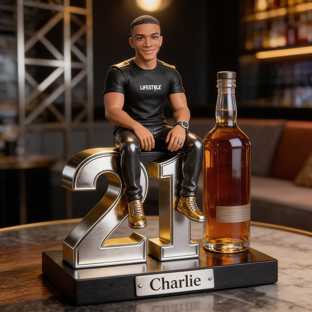 Personalized 21st Birthday Black Man Custom Shaped Acrylic Plaque Gift for Him