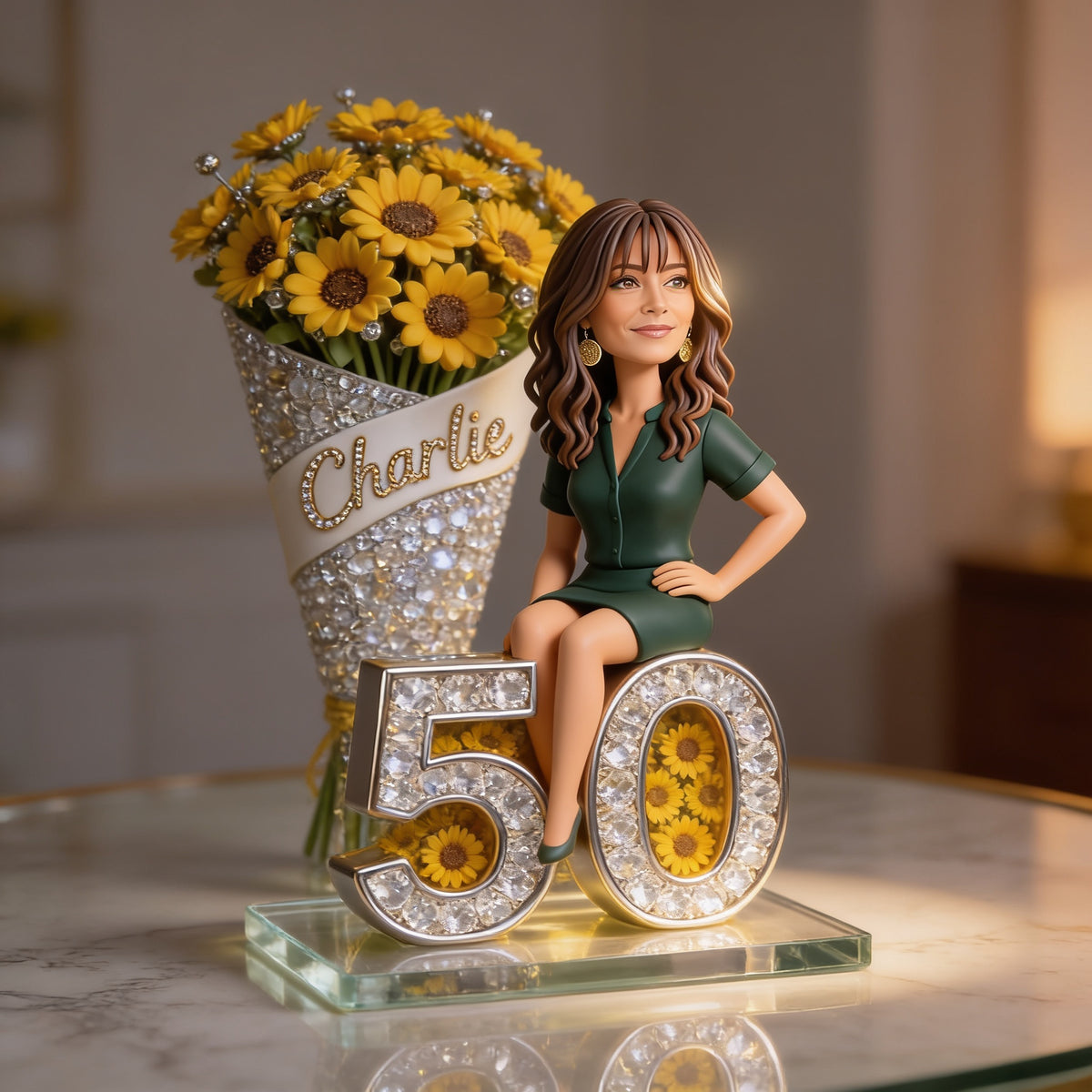 Custom Photo 50th Birthday Senior Latina Woman Acrylic Plaque, Sunflower Birthday Gift