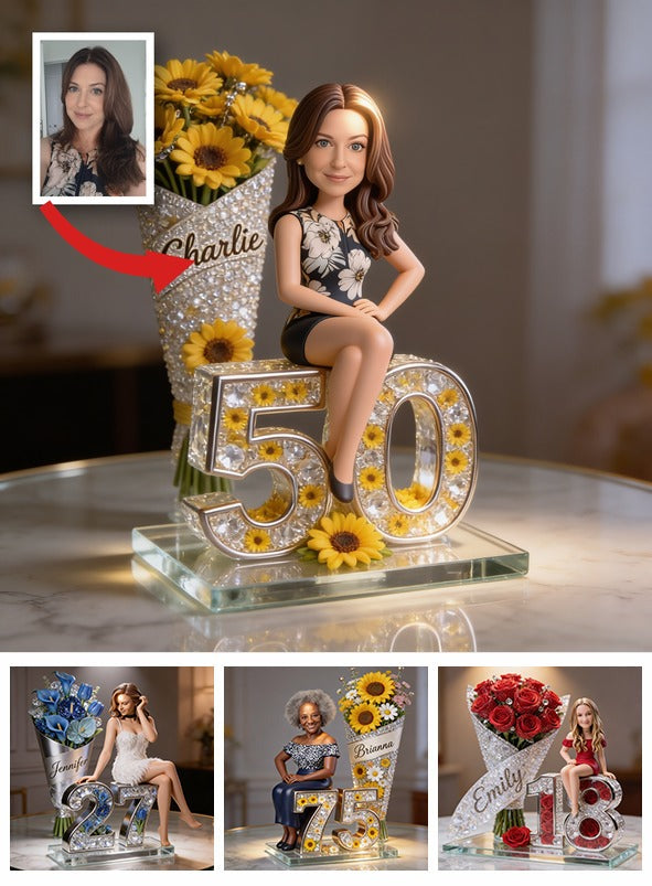 Custom Photo 50th Birthday Senior Woman Sunflower Acrylic Plaque, Gift for Mom Grandma Wife