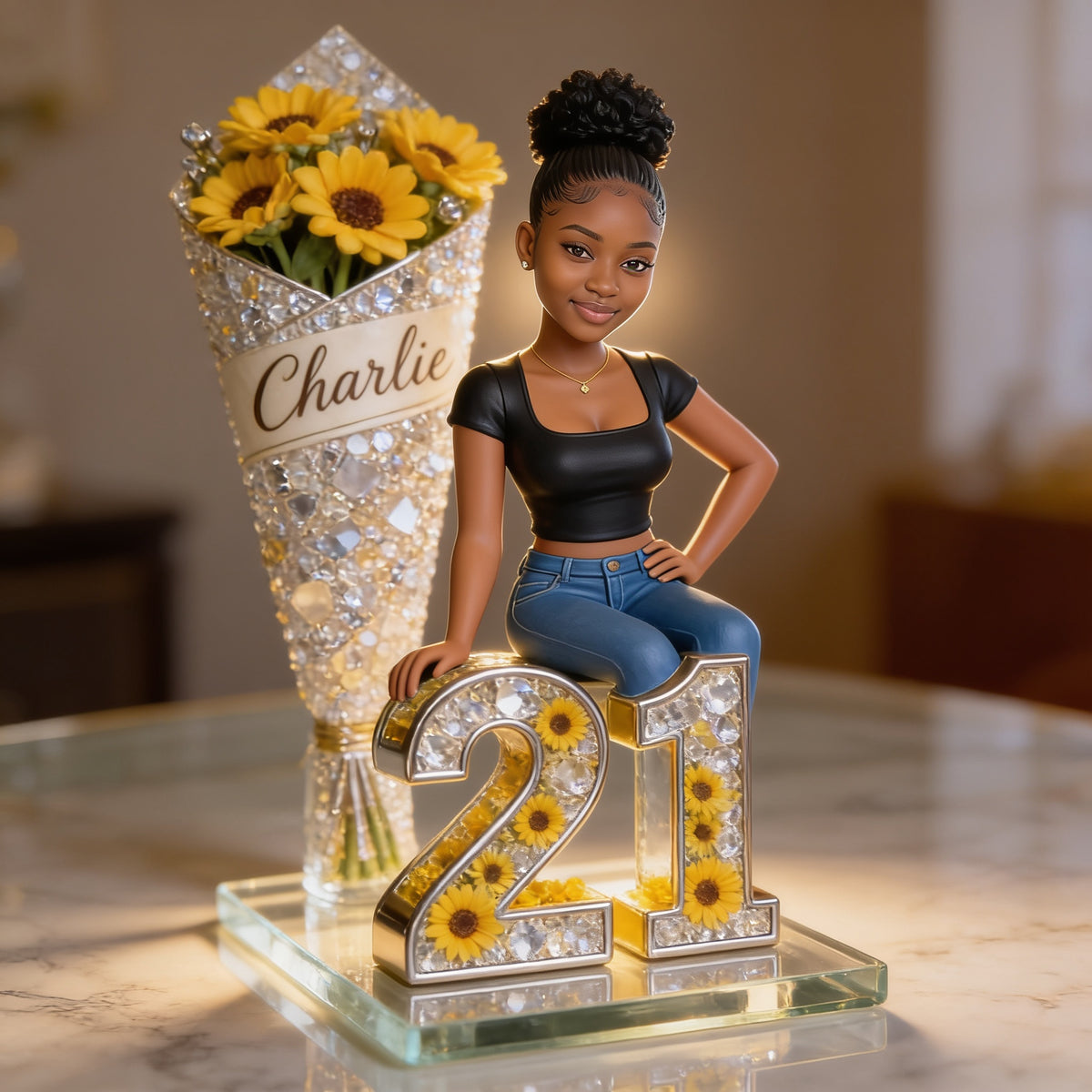 Custom Photo 21st Birthday Black Woman Custom Shaped Acrylic Plaque Gift