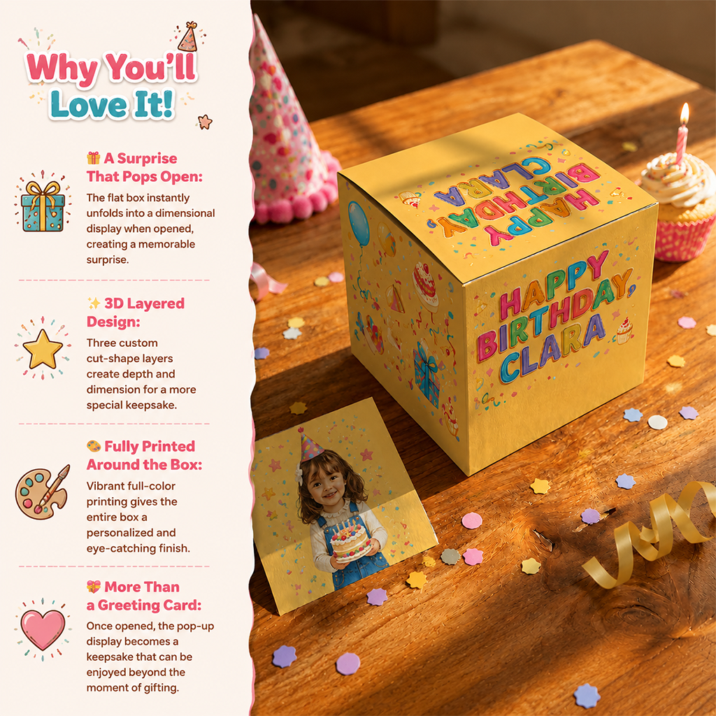 Personalized Birthday Little Boy Pop Up Box Card, Gift for Son Grandson Nephew