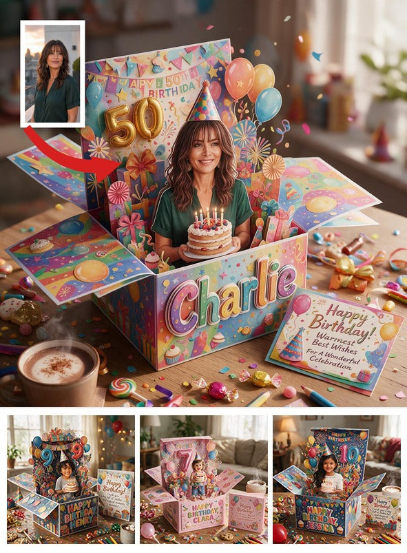Personalized 50th Birthday Older Latina Woman Pop Up Box Card Gift for Mom Grandma