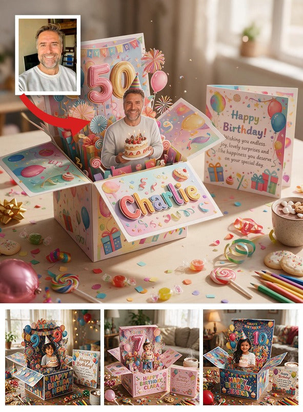Personalized 50th Birthday Older Man Pop Up Box Card, Gift for Dad Grandpa Husband