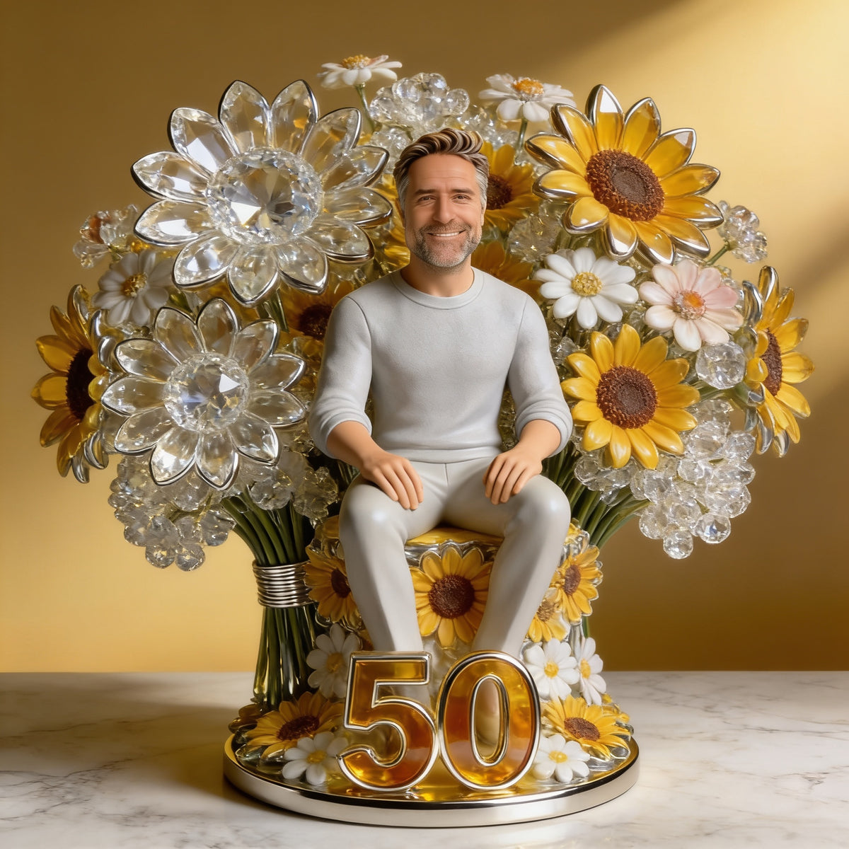 Custom Photo 50th Birthday Senior Man Floral Acrylic Plaque Gift for Dad, Husband, Grandpa