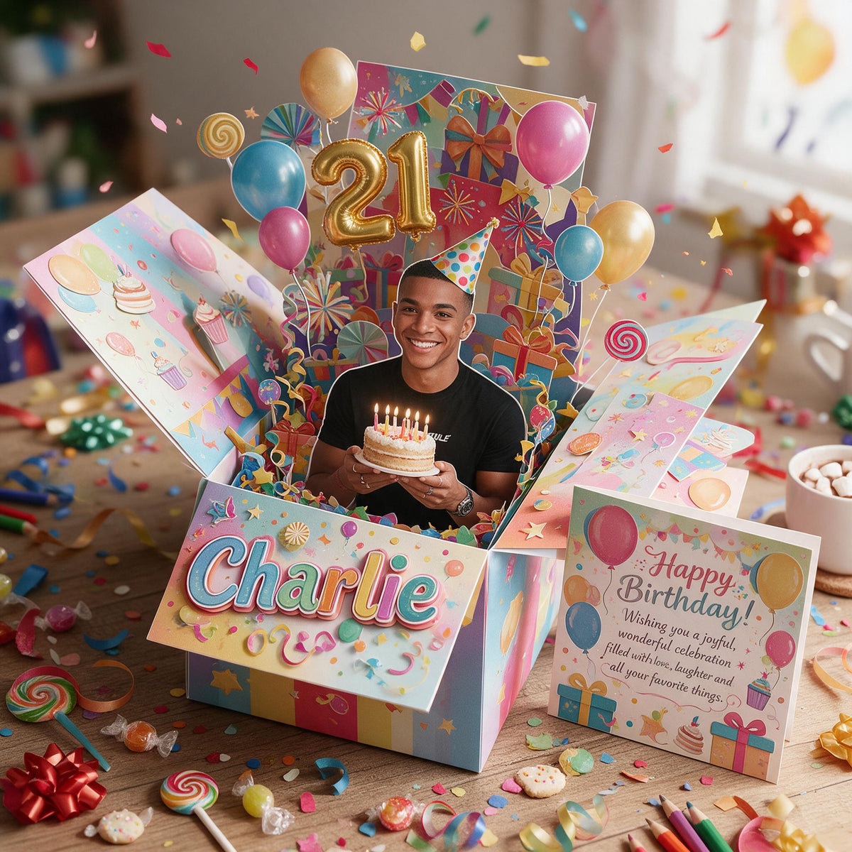 Personalized 21st Birthday Black Man Pop Up Box Card Gift for Husband Boyfriend Son