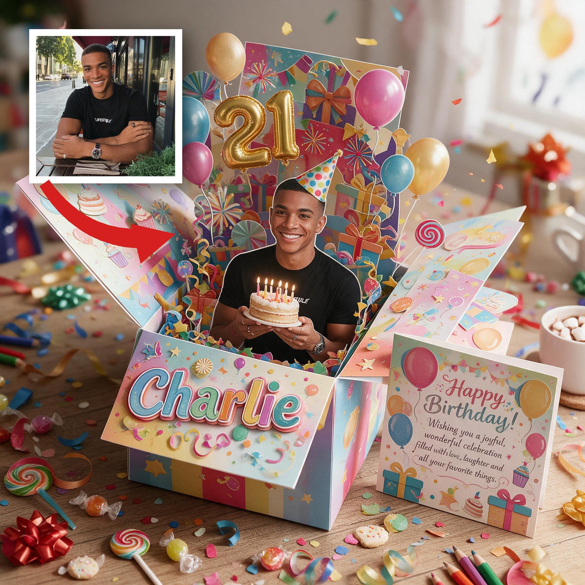Personalized 21st Birthday Black Man Pop Up Box Card Gift for Husband Boyfriend Son