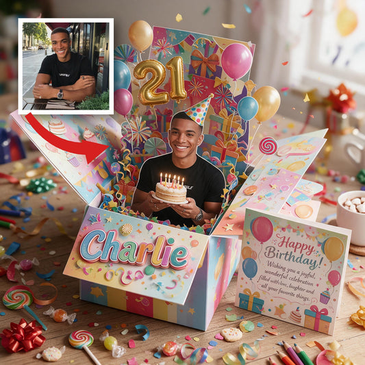Personalisierte 21. Geburtstagskarte für Mann - Pop Up Box Geschenk