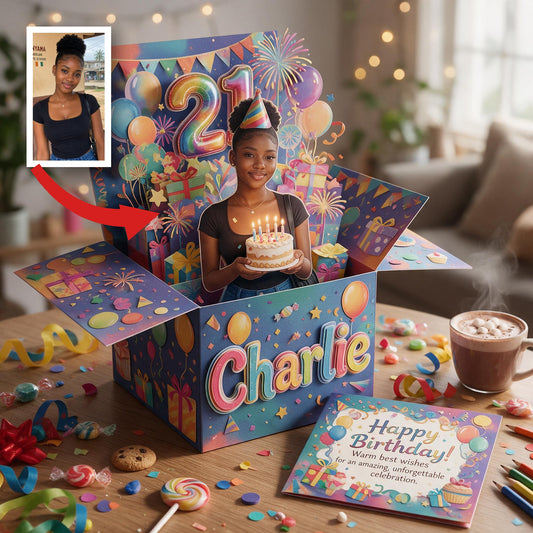 Personalisierte 21. Geburtstagskarte für schwarze Frauen, Pop-Up-Box-Karte
