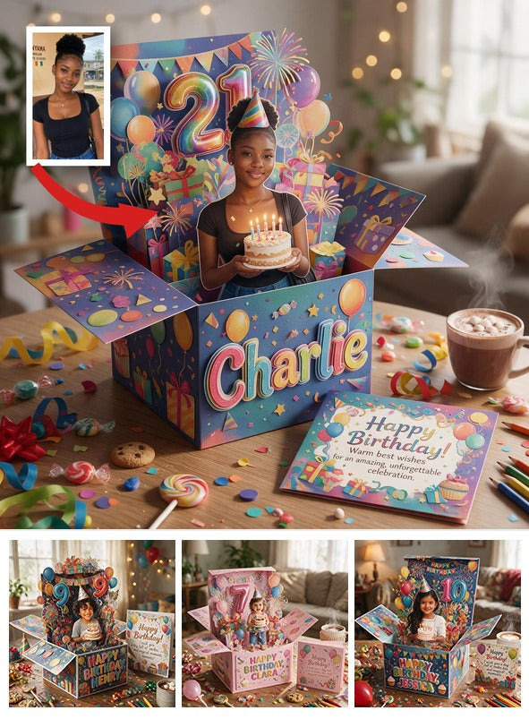 Personalized 21st Birthday Black Woman Pop Up Box Card, Milestone Birthday Gift