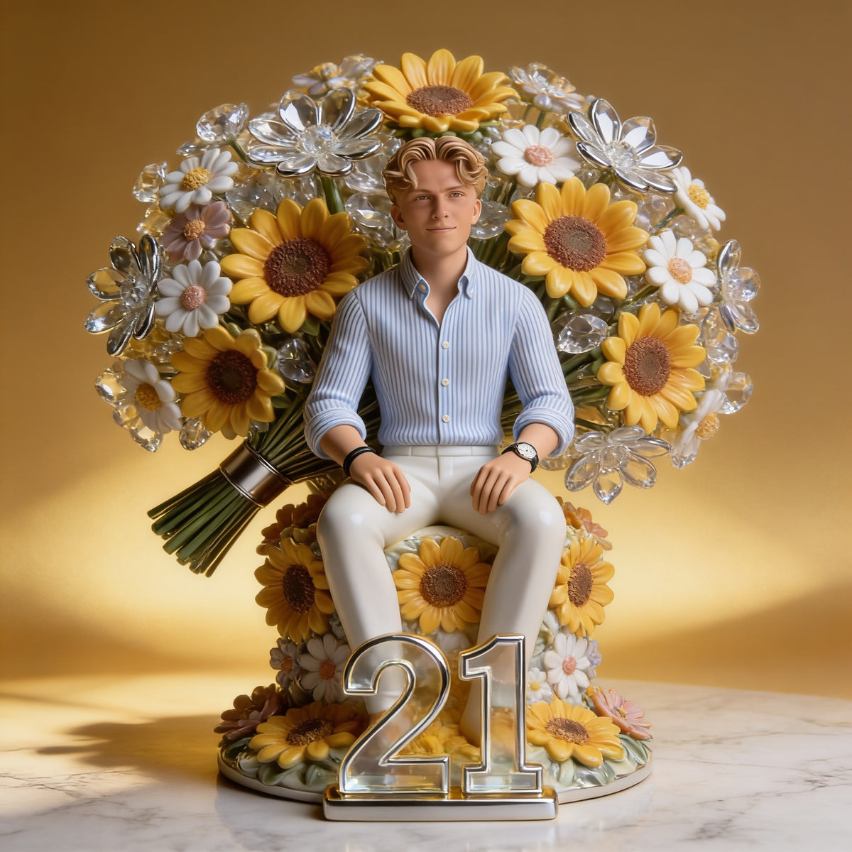 Personalisierte Foto 21. Geburtstag Mann mit Sonnenblumen Acrylplakette Geschenk für Ihn