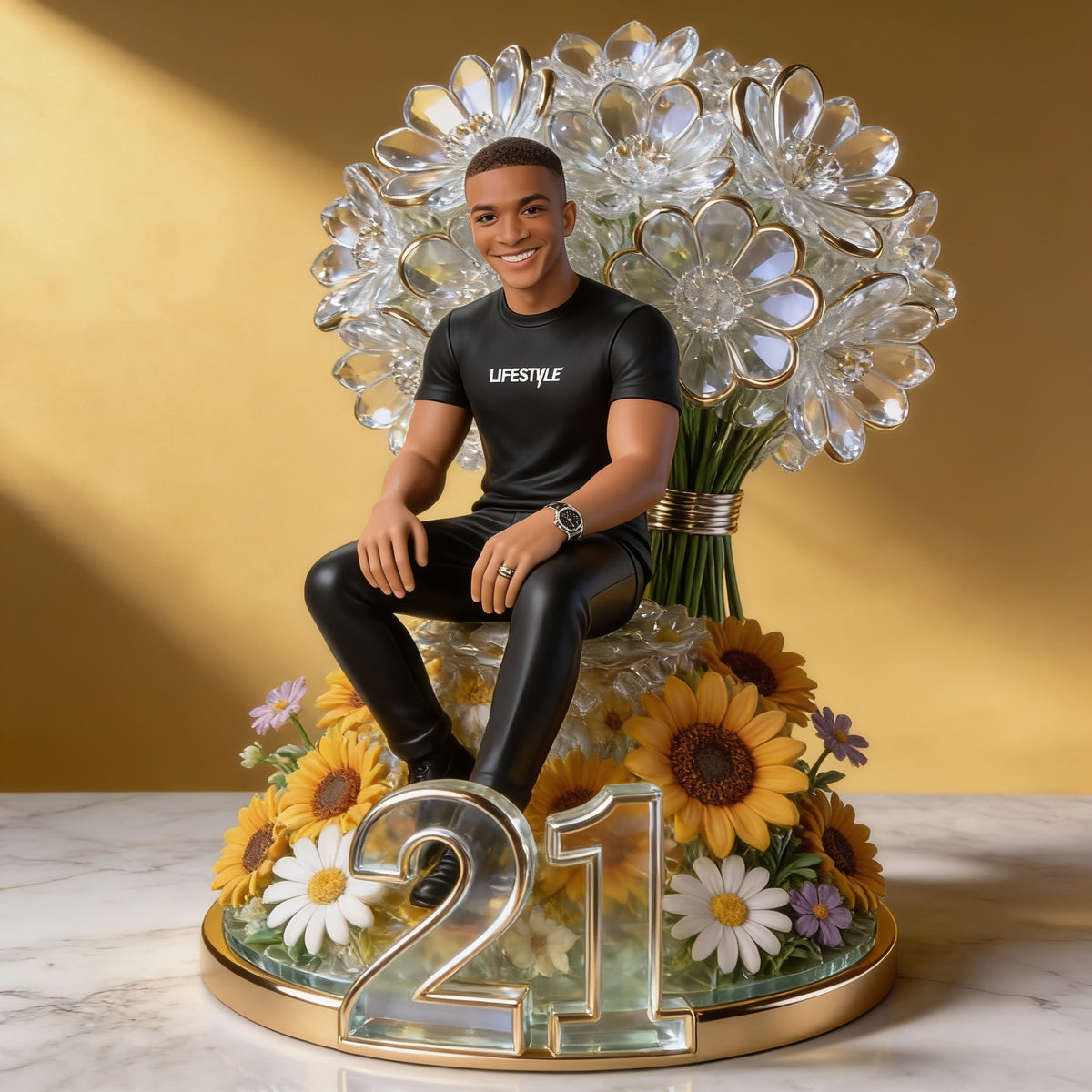 Personalisierte Foto 21. Geburtstag Schwarzer Mann Florale Acrylplakette, Geschenk für Ehemann, Freund, Sohn