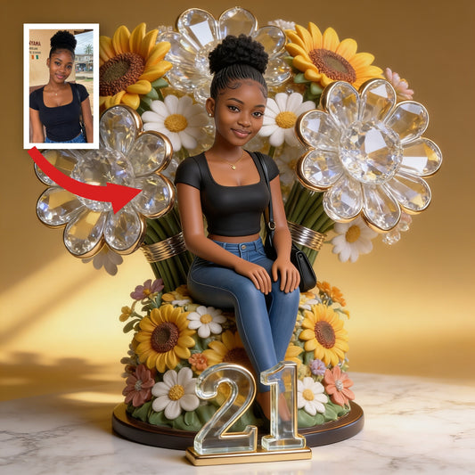 Custom Photo 21st Birthday Black Woman Floral Acrylic Plaque, Gift for Daughter Wife Girlfriend
