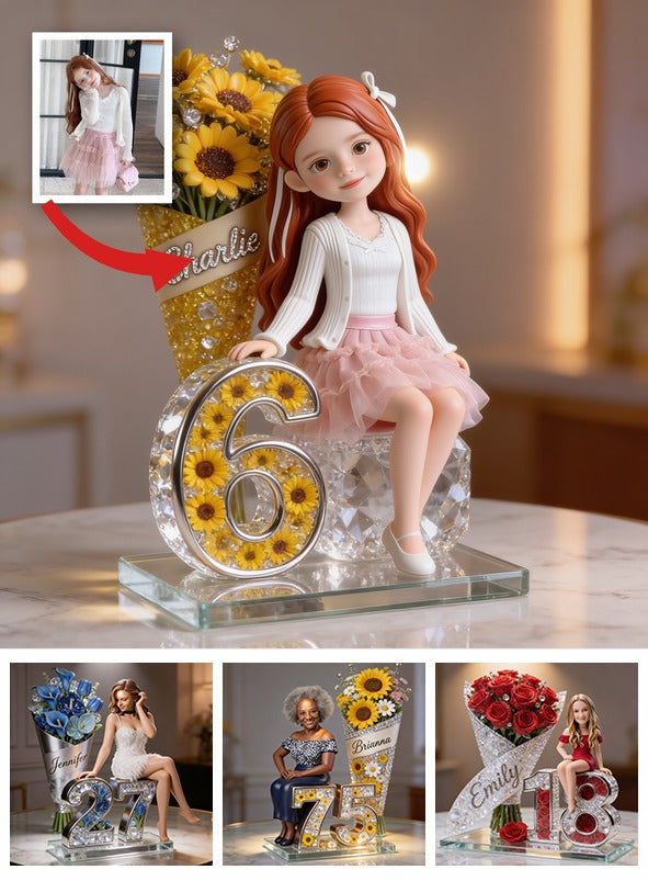 Personalisierte Foto-Geburtstags-Acrylplakette in Form eines Mädchens, Geschenk für Tochter Enkelin Nichte