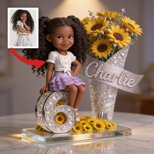 Custom Photo Birthday Black Little Girl Sunflower Acrylic Plaque, Gift for Daughter Granddaughter Niece