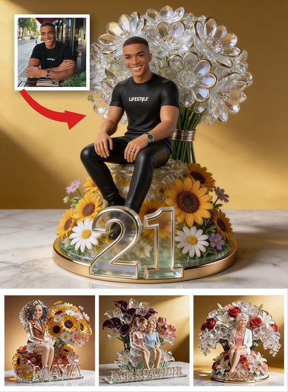 Personalisierte Foto 21. Geburtstag Schwarzer Mann Florale Acrylplakette, Geschenk für Ehemann, Freund, Sohn