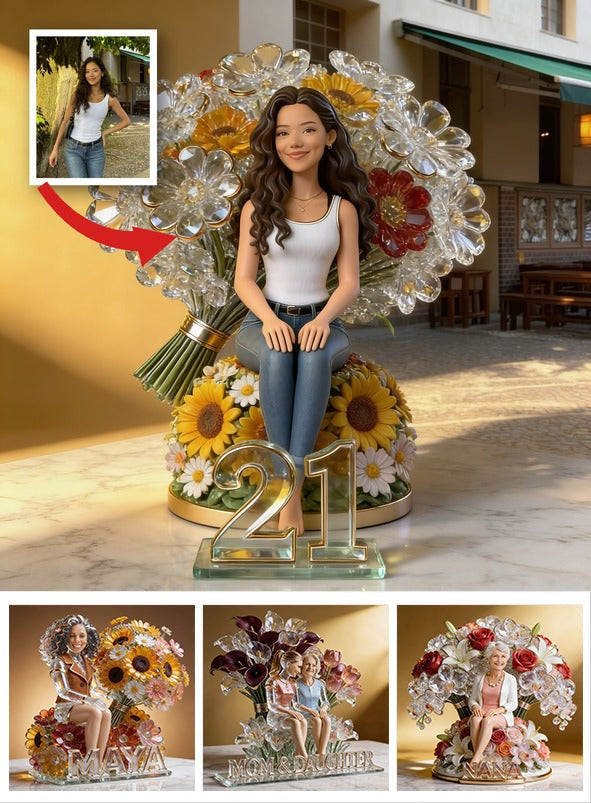 Personalisierte Foto 21. Geburtstagsgeschenk für Latina mit Blumen-Acrylplakette
