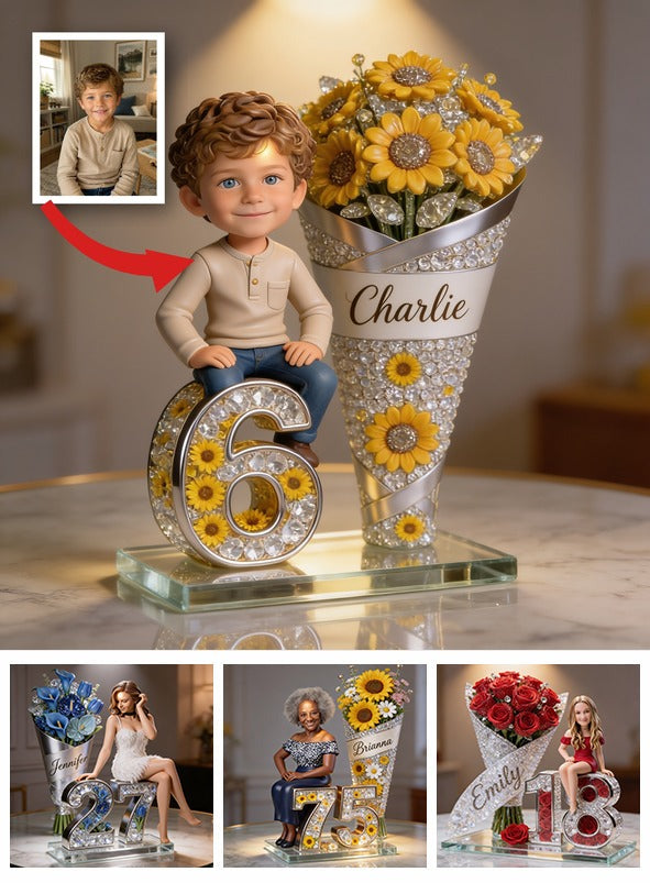 Custom Photo Birthday Latino Little Boy Sunflower Number Custom Shaped Acrylic Plaque Son Grandson Gift