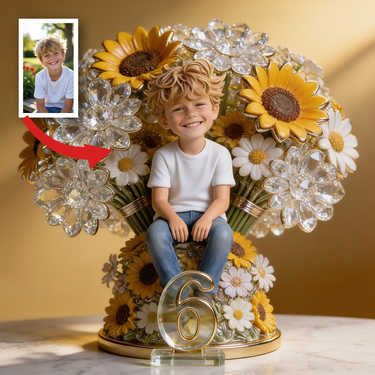 Custom Photo Little Boy with Sunflowers Shaped Acrylic Plaque, Gift for Son Grandson Nephew