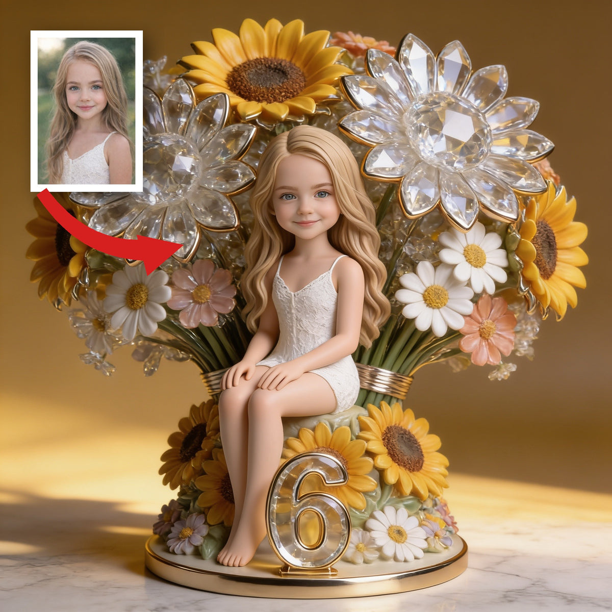 Personalisierte Foto Kleine Blonde Mädchen Blume Acrylplakette Geburtstagsgeschenk für Tochter Nichte