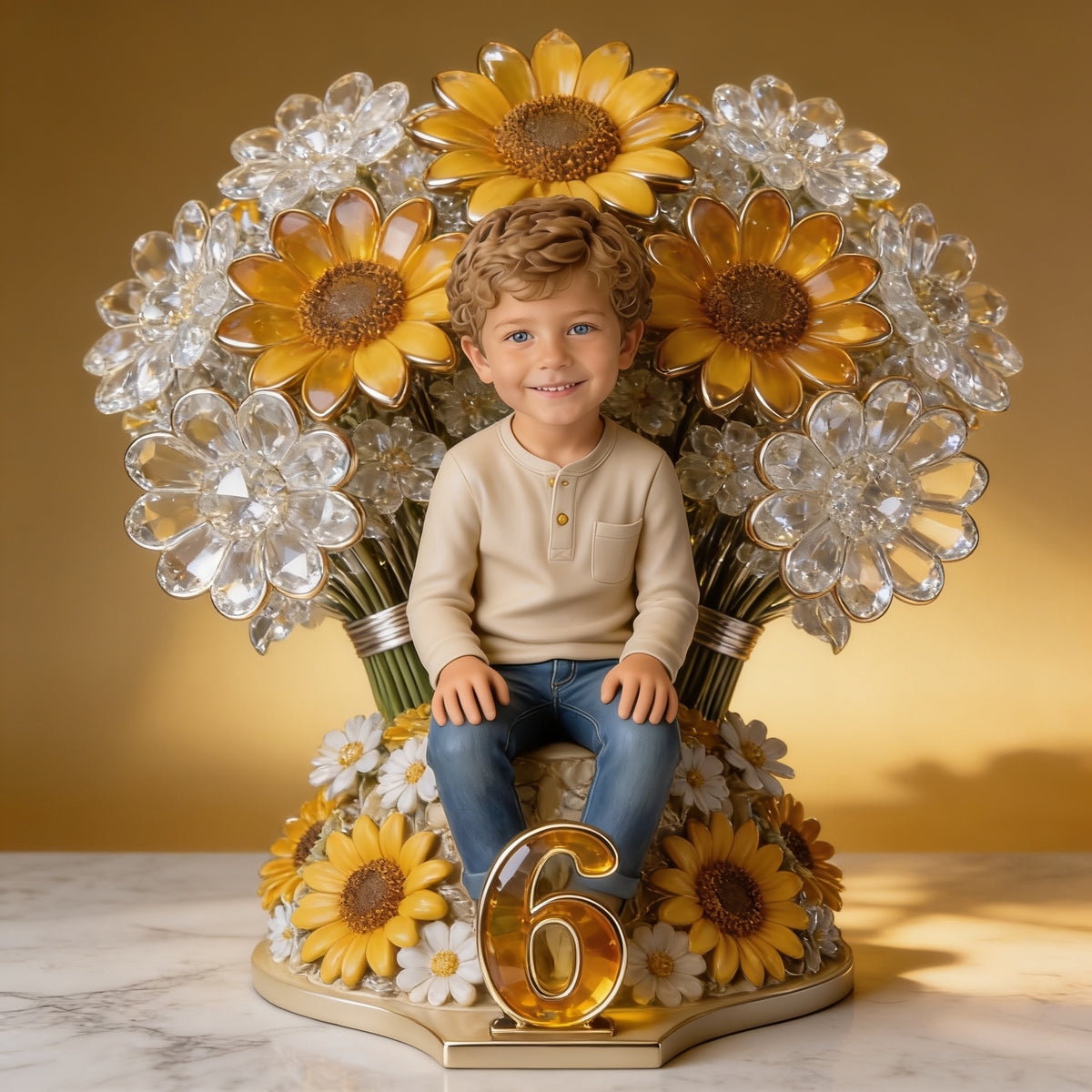 Personalisierte Foto Latino Junge Sonnenblume Acrylplakette Geburtstagsgeschenk für Sohn Enkel Neffe