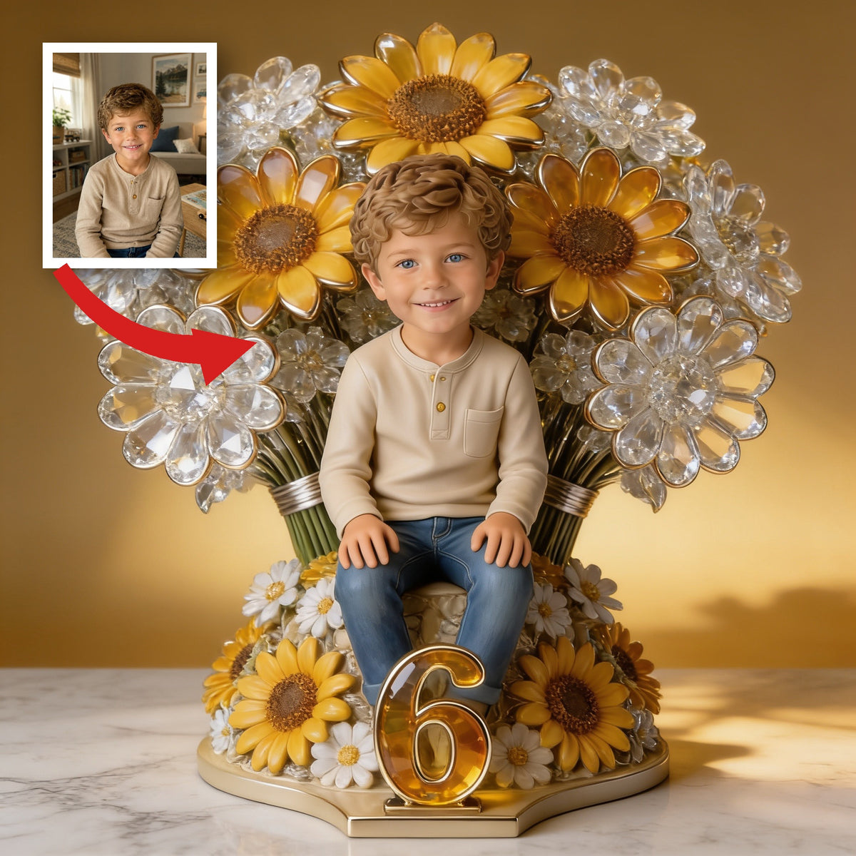 Personalisierte Foto Latino Junge Sonnenblume Acrylplakette Geburtstagsgeschenk für Sohn Enkel Neffe
