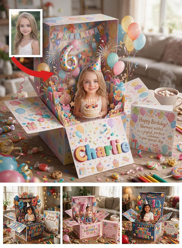 Personalized Birthday Little Girl Pop Up Box Card, Gift for Daughter Granddaughter Niece