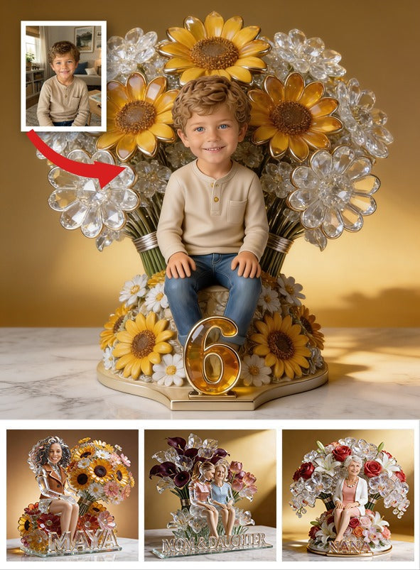 Personalisierte Foto Latino Junge Sonnenblume Acrylplakette Geburtstagsgeschenk für Sohn Enkel Neffe