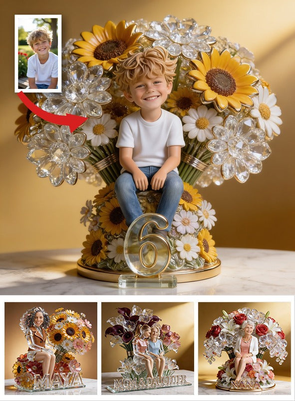 Custom Photo Little Boy with Sunflowers Shaped Acrylic Plaque, Gift for Son Grandson Nephew